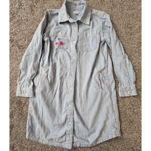 Gymboree Size 10 Striped Cherry Dress Full Snap Up Blue White Classic Fall